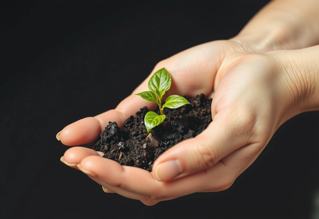 Mano sosteniendo una pequeña planta creciendo, simbolizando la integración de hábitos naturales